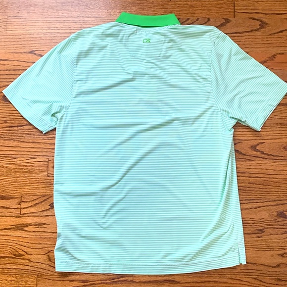 Men’s Large Cutter & Buck Golf Shirt - Green/White Stripe - Picture 2 of 2